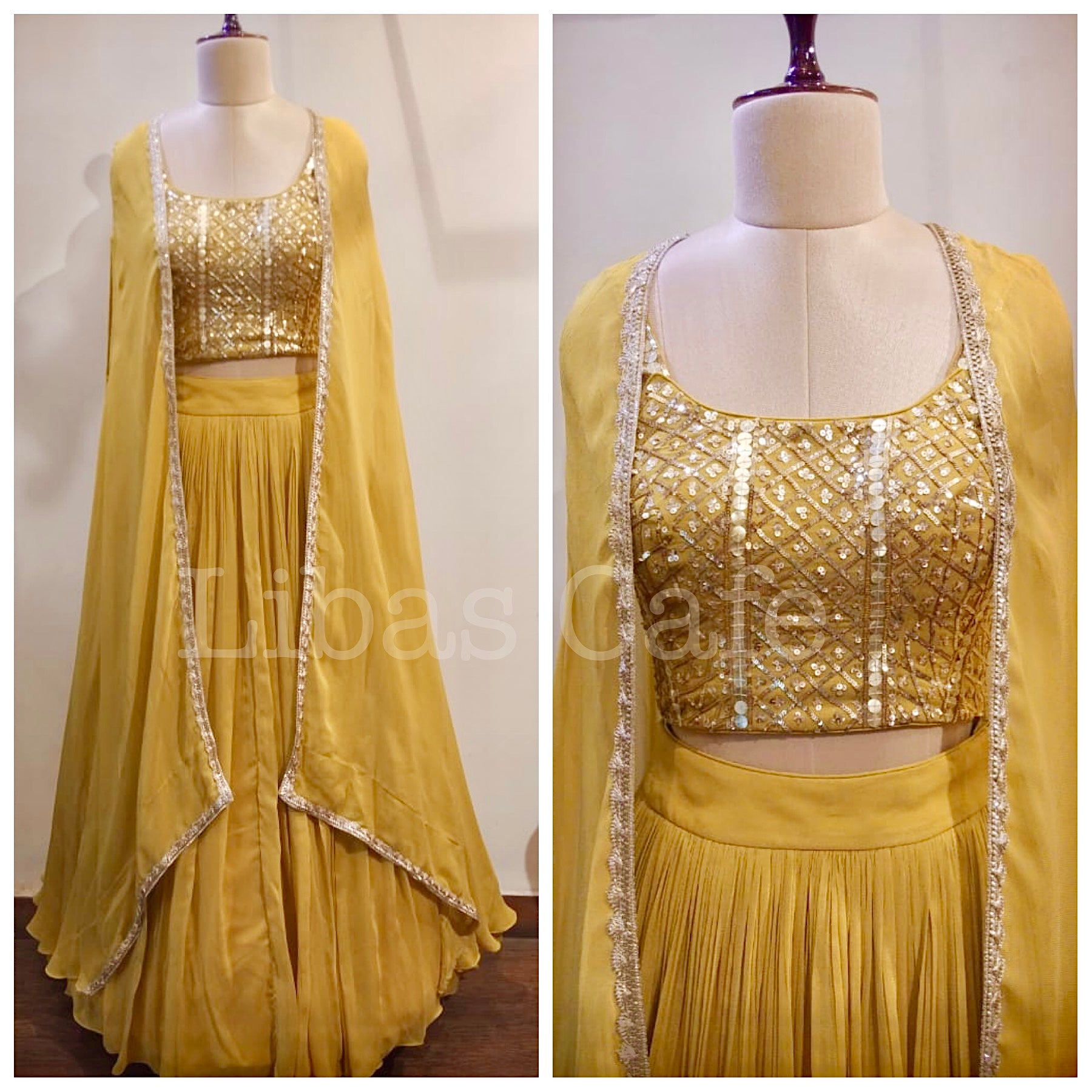 Mustard Cape Sequin Lehenga